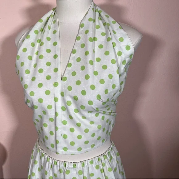 Vintage 60 70 Mod MCM Polka Dot Coquette Girl Cropped Top Maxi Skirt Set Dress - Picture 3 of 17